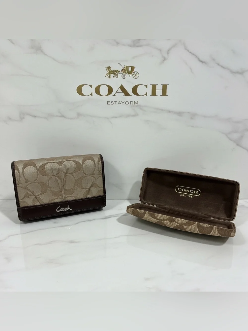 VINTAGE COACH Brown Signature Canvas Eyeglass Case  with match wallet